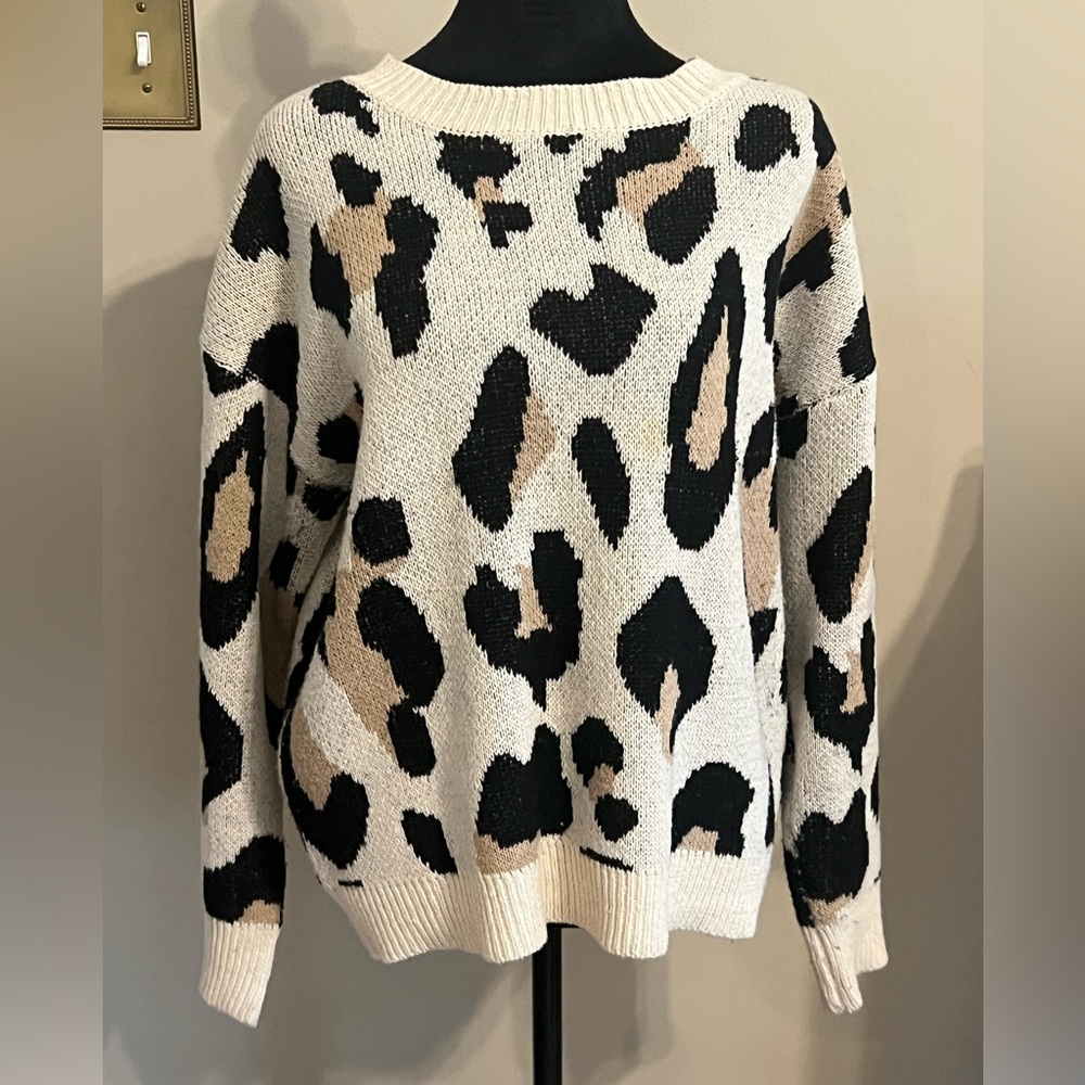 Debut Black and Cream Leopard Print Sweater